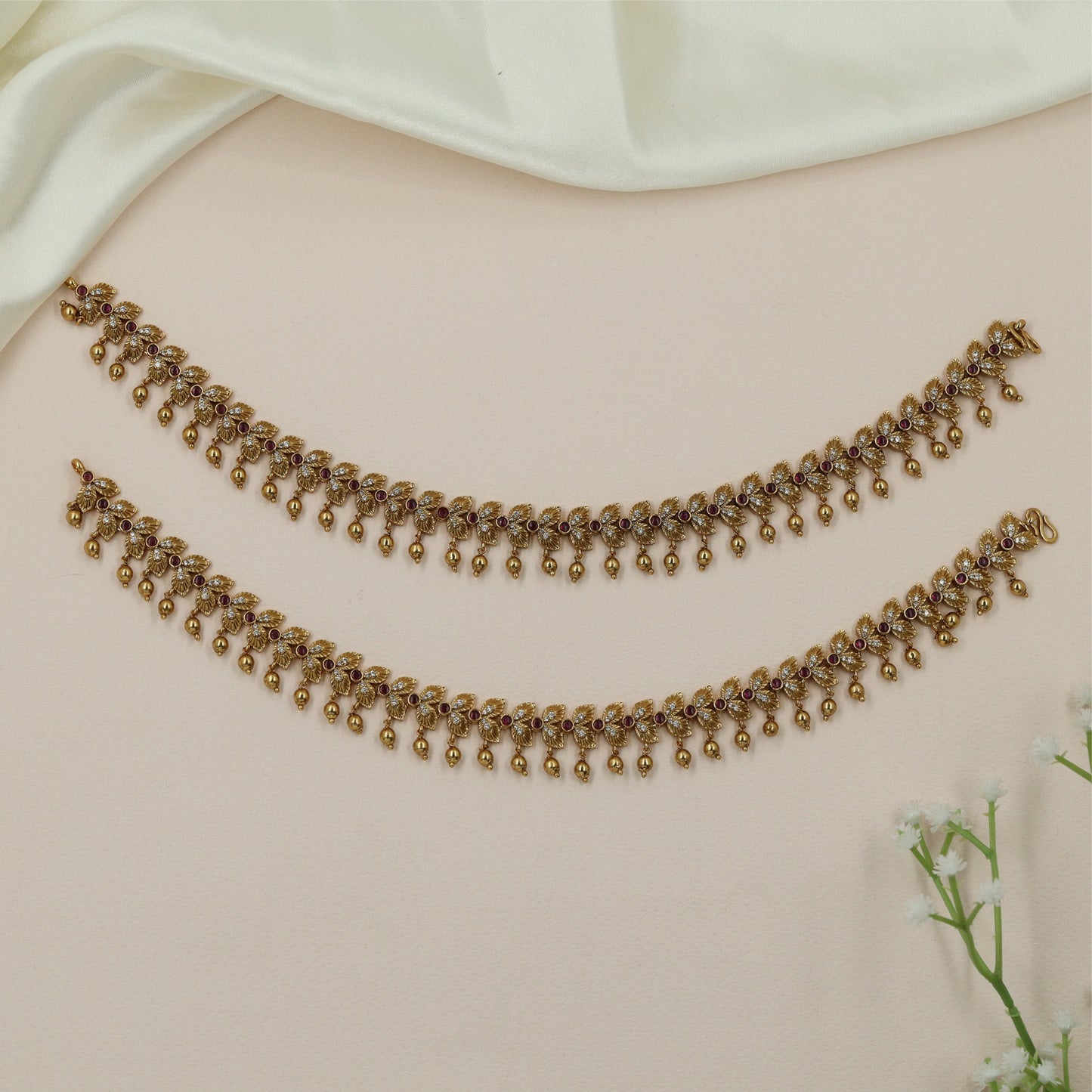 Carved Bell Antique Payal with Traditional Fringe Styling