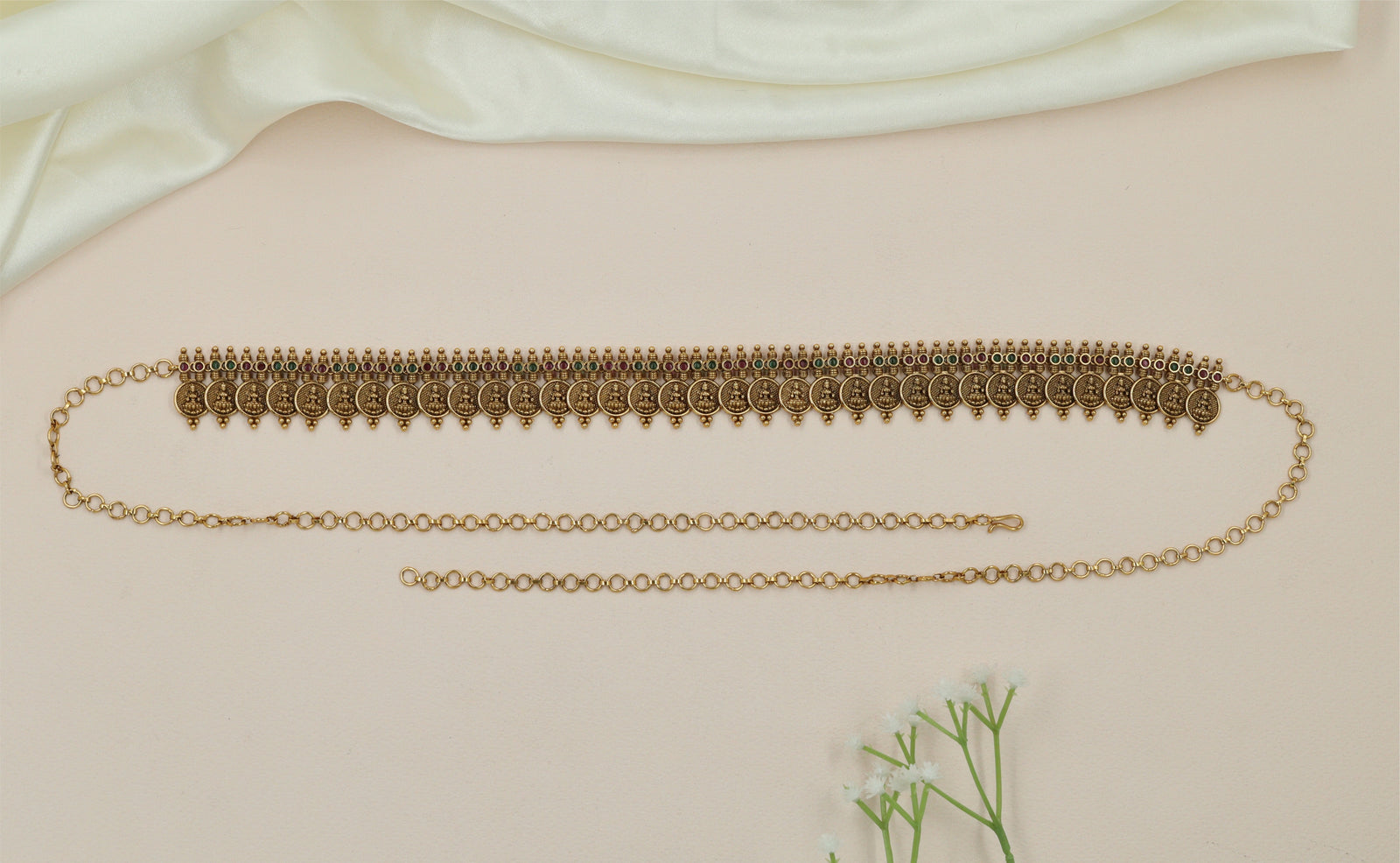 Linked Coin Antique Waist Belt with Structured Panel Finish
