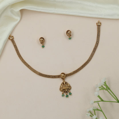 Peacock Crest Antique Necklace with Pendant Fringe Detailing