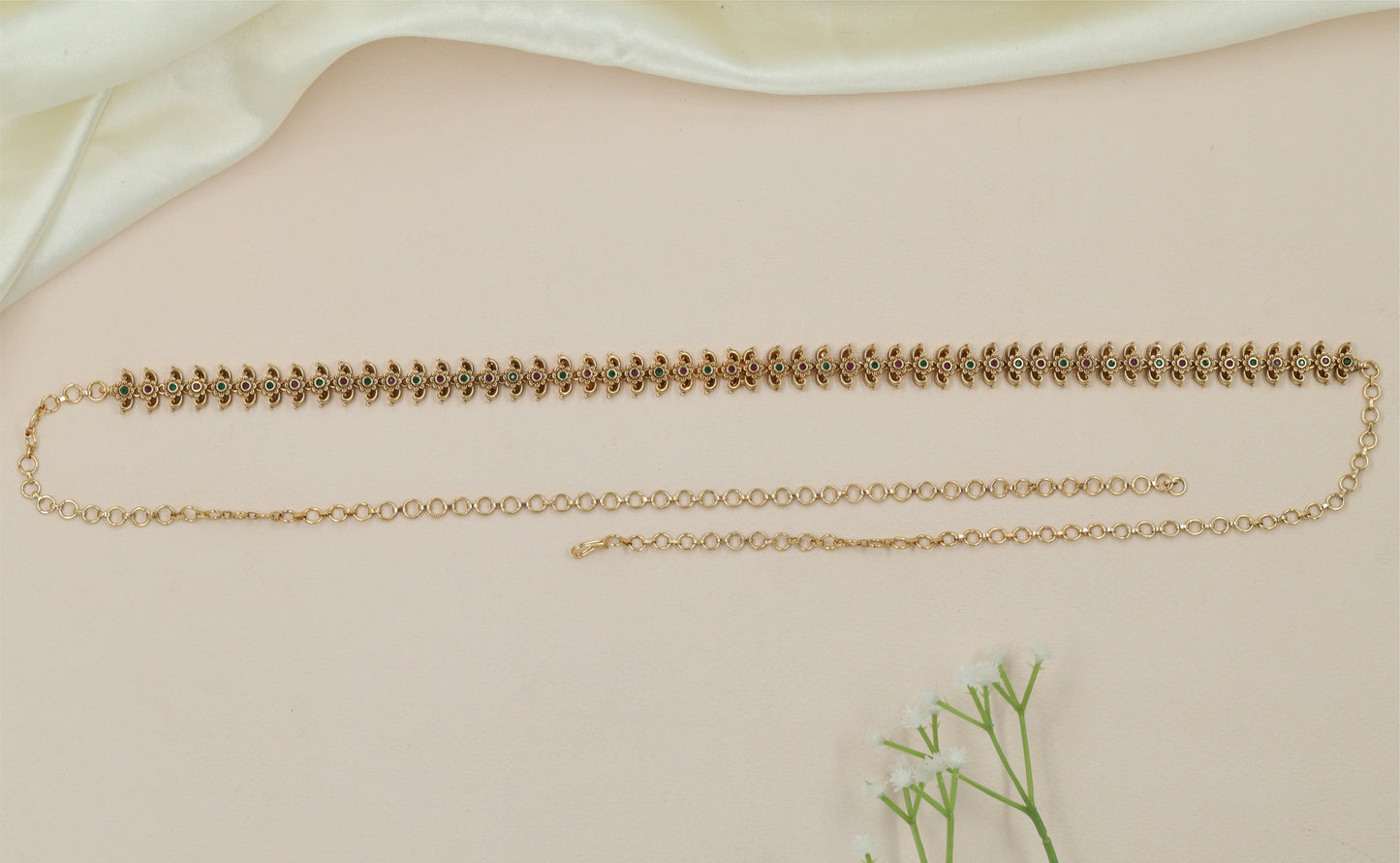Dropline Weave Antique Waist Belt with Structured Chain Finish