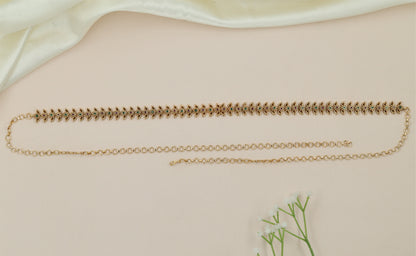 Dropline Weave Antique Waist Belt with Structured Chain Finish