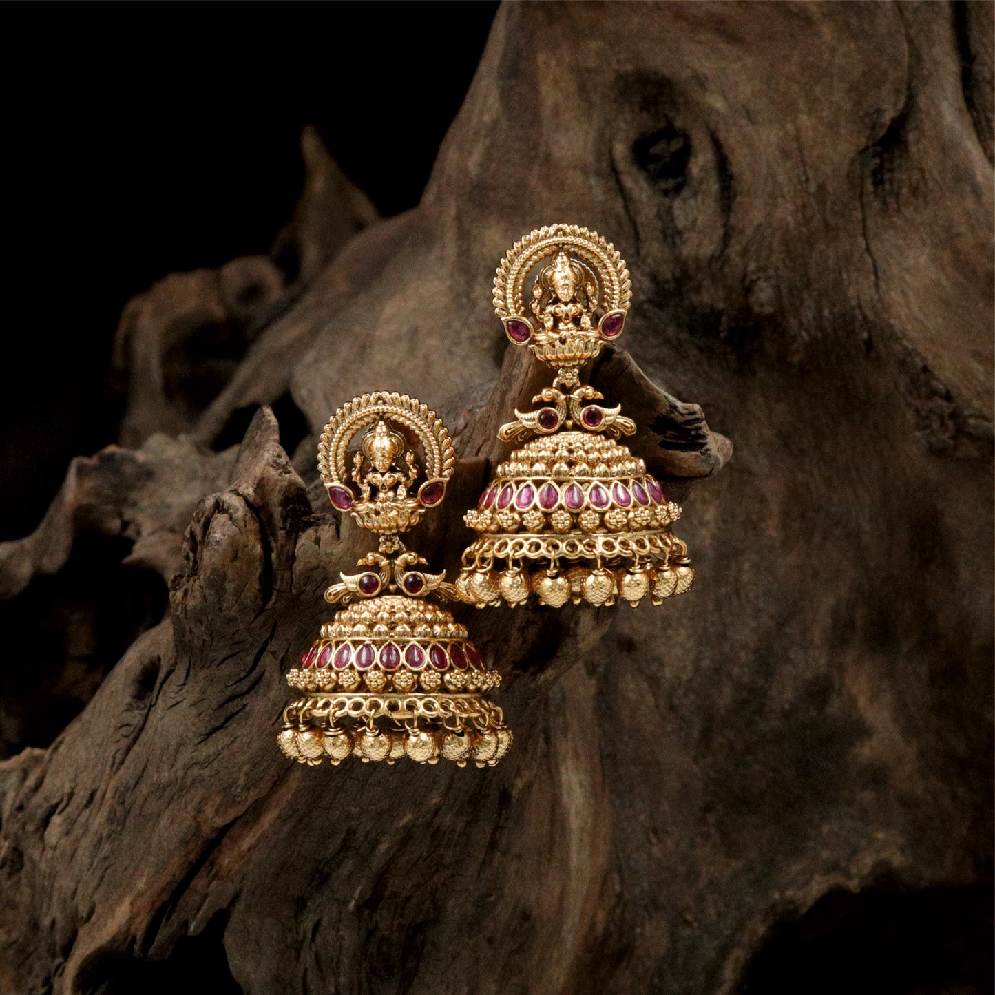 Traditional Lakshmi Antique Jumka with Hanging Bead Finish