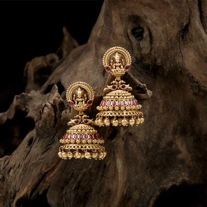 Traditional Lakshmi Antique Jumka with Hanging Bead Finish