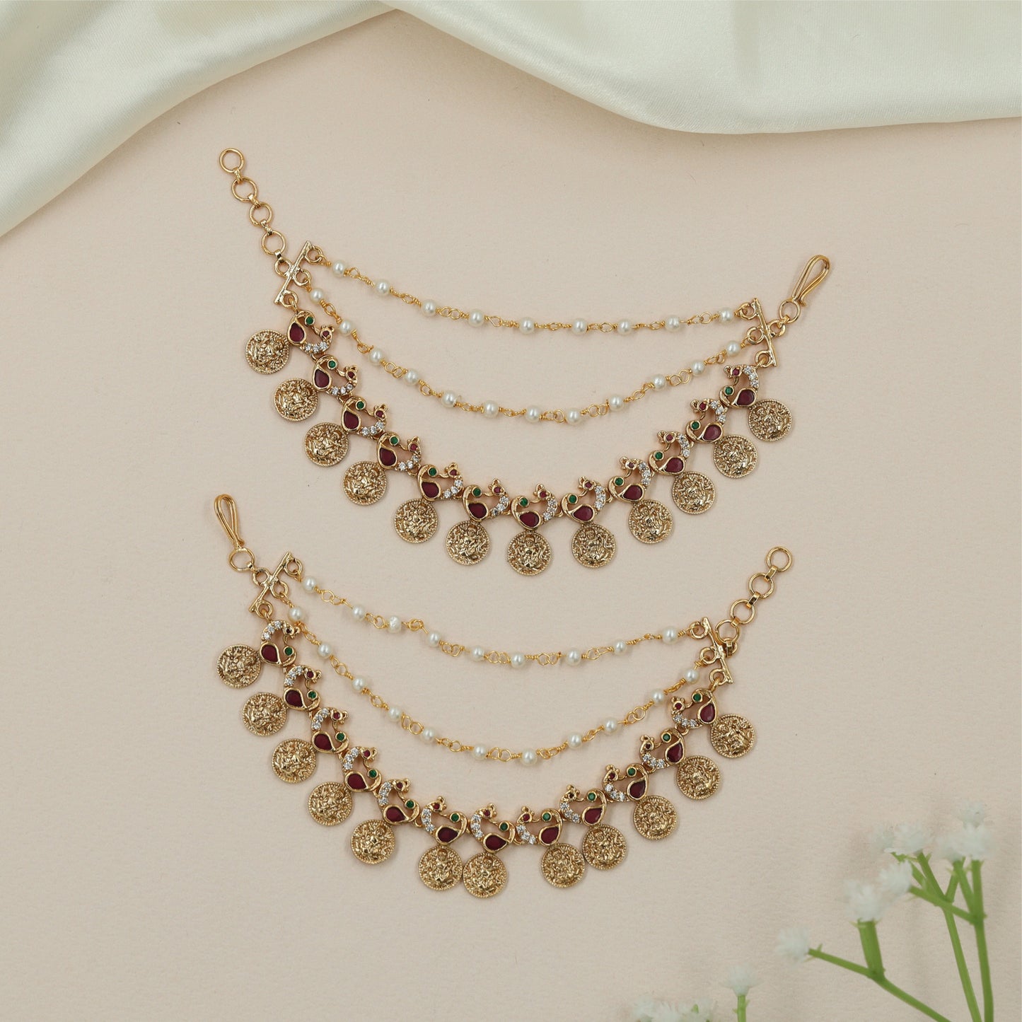 Medallion Mati with Pearl Strand Detailing