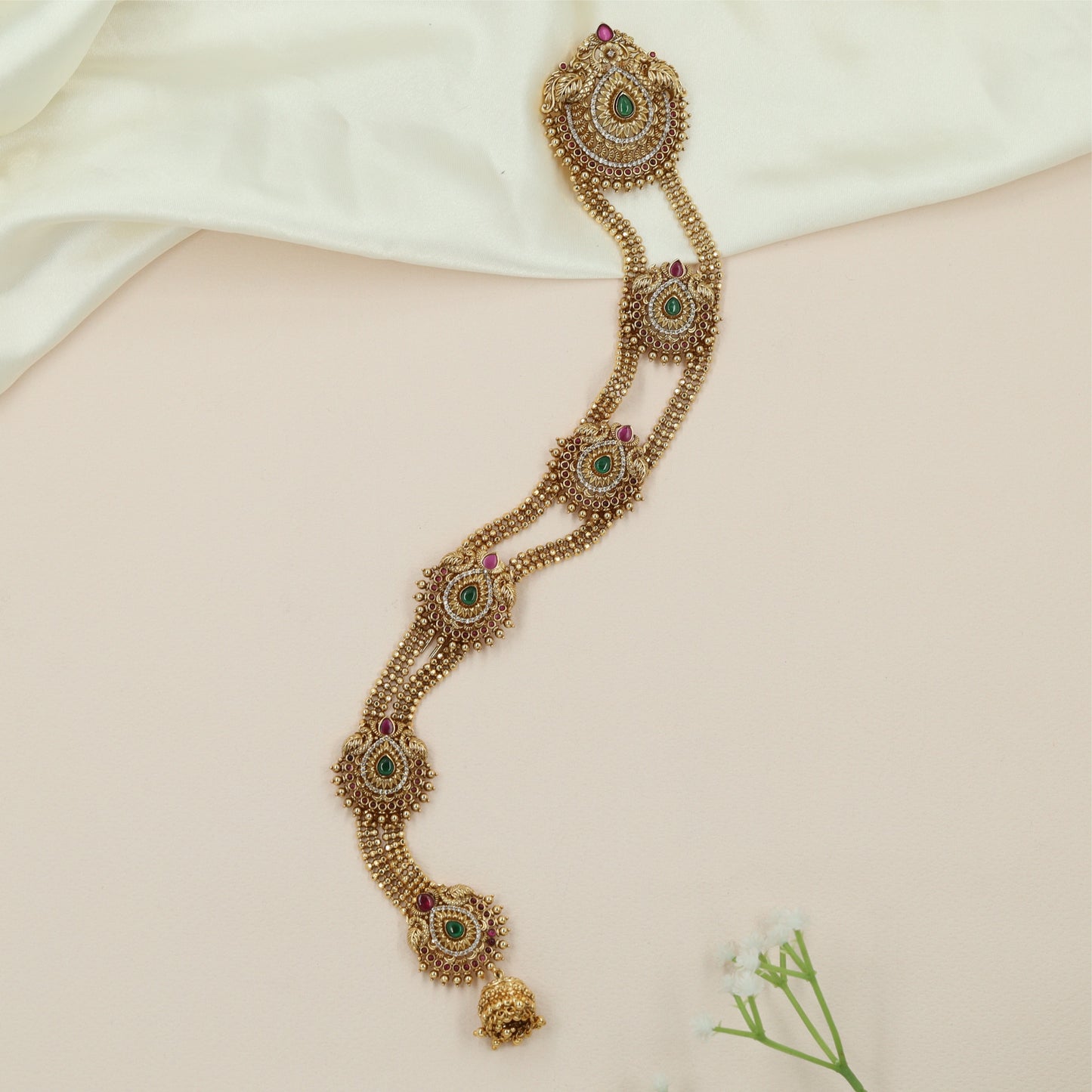 Peacock Cascade Antique Long Jade with Circular Panel Sections