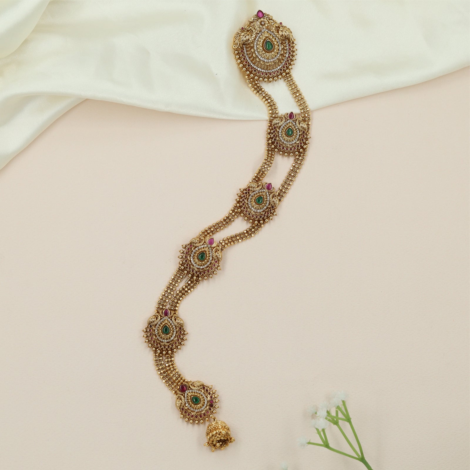 Peacock Cascade Antique Long Jade with Circular Panel Sections