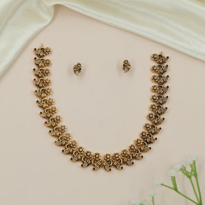 Mayura Bloom Antique Necklace with Curved Paisley Borders