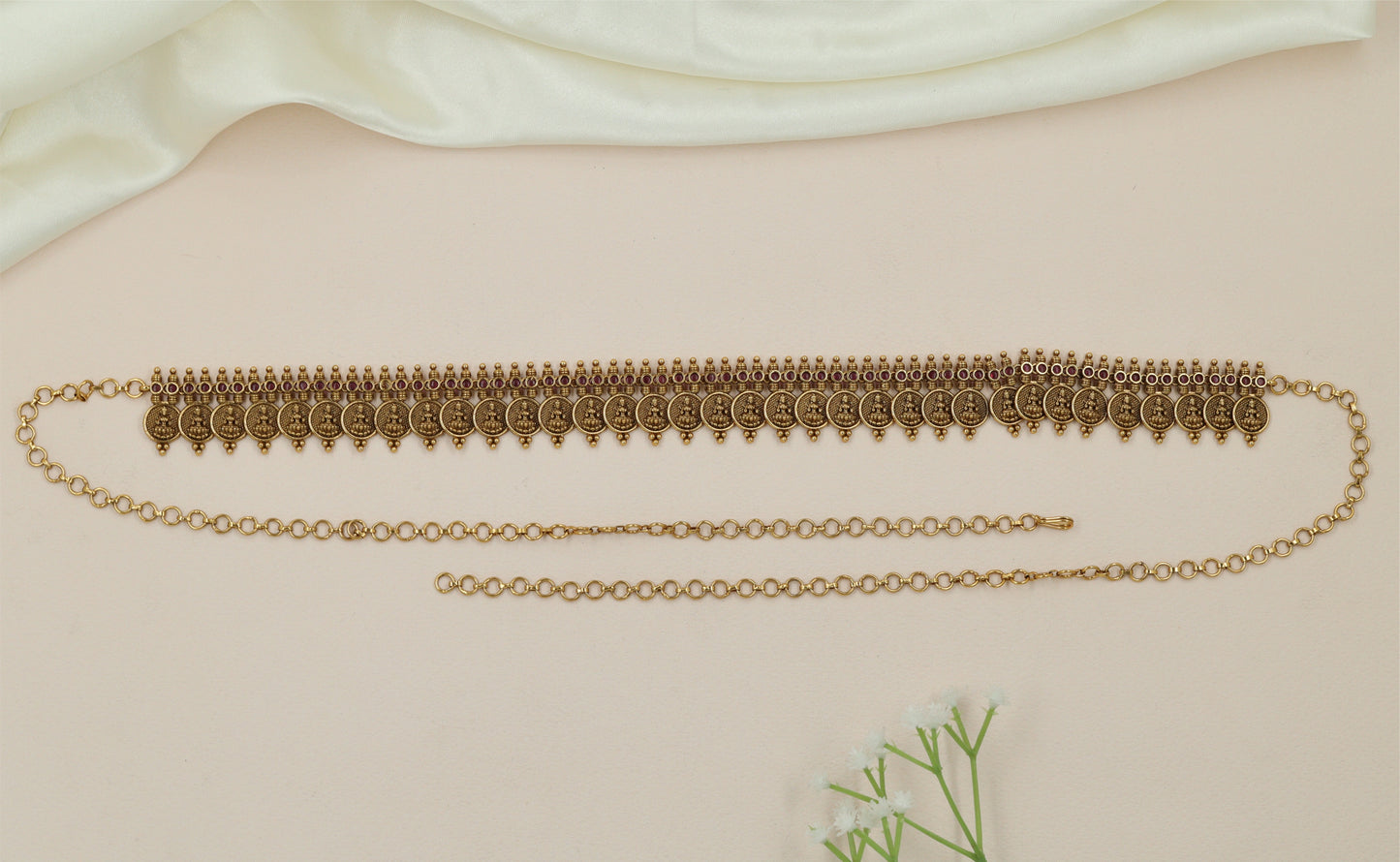 Linked Coin Antique Waist Belt with Structured Panel Finish