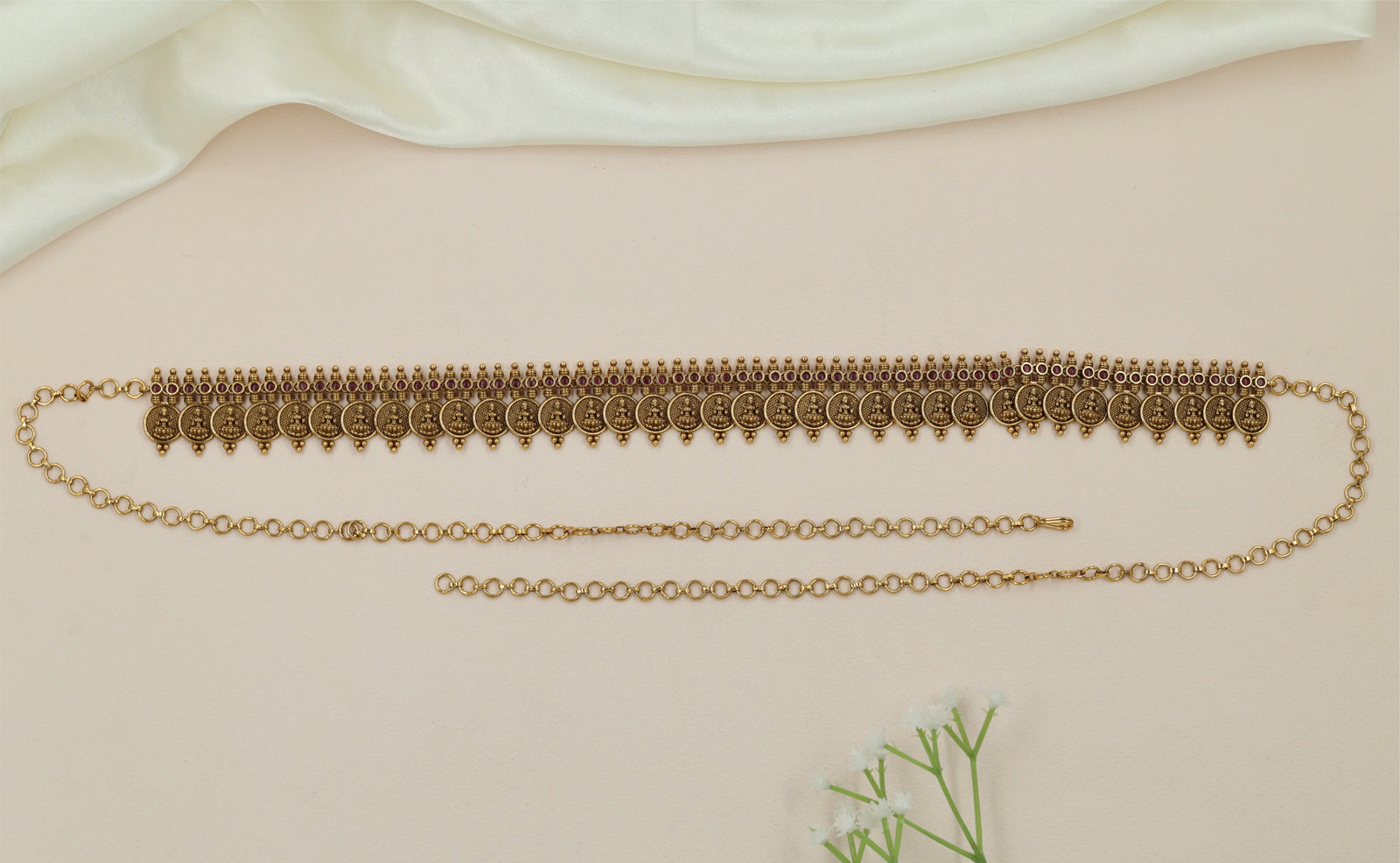 Linked Coin Antique Waist Belt with Structured Panel Finish