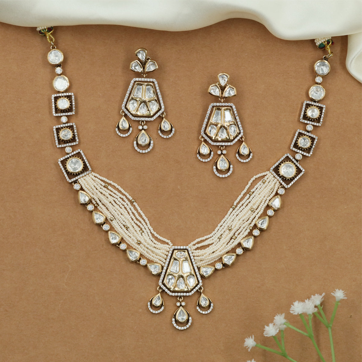 Koralume Kundan Necklace with Decorative Multi Strand Layout