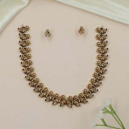Mayura Bloom Antique Necklace with Curved Paisley Borders