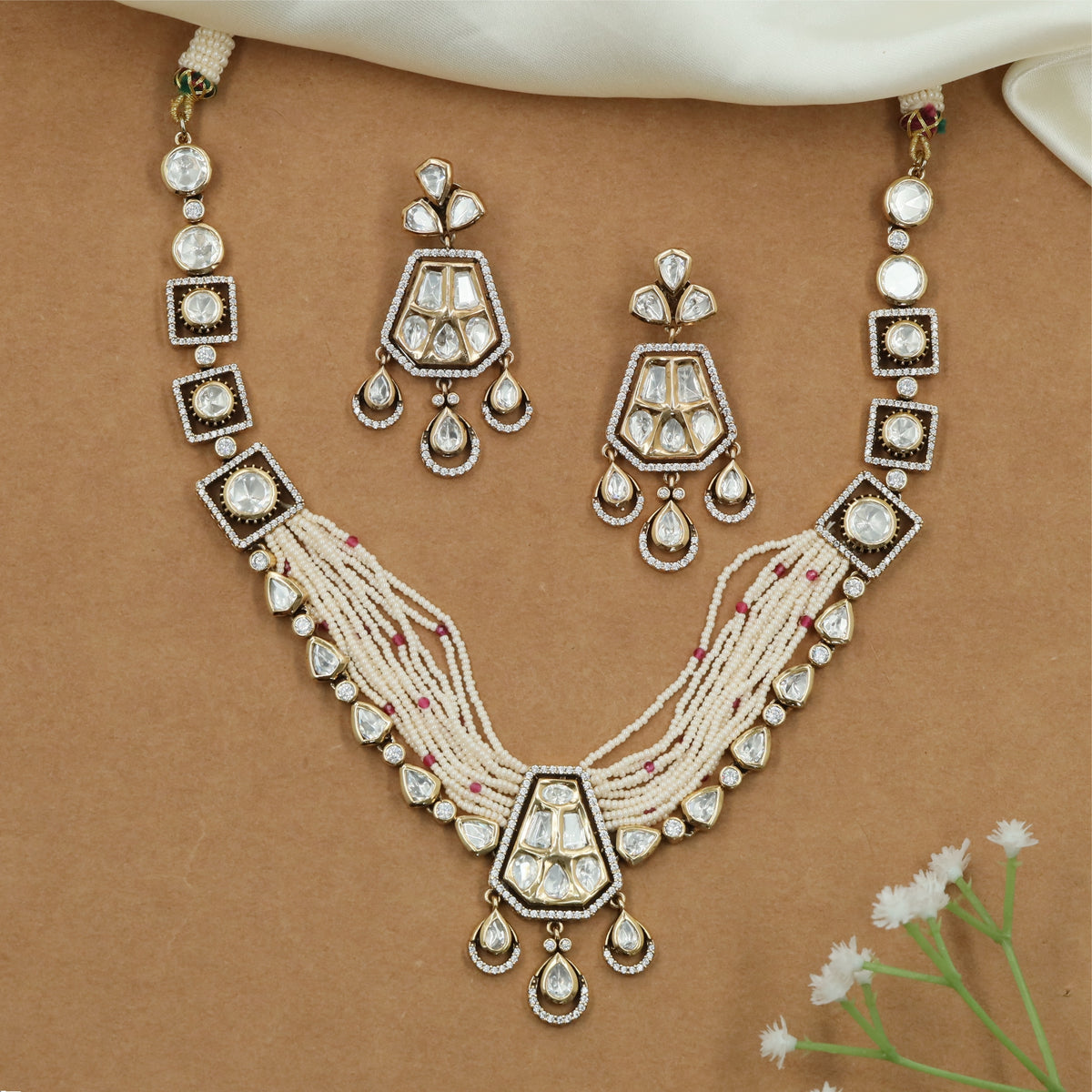 Koralume Kundan Necklace with Decorative Multi Strand Layout