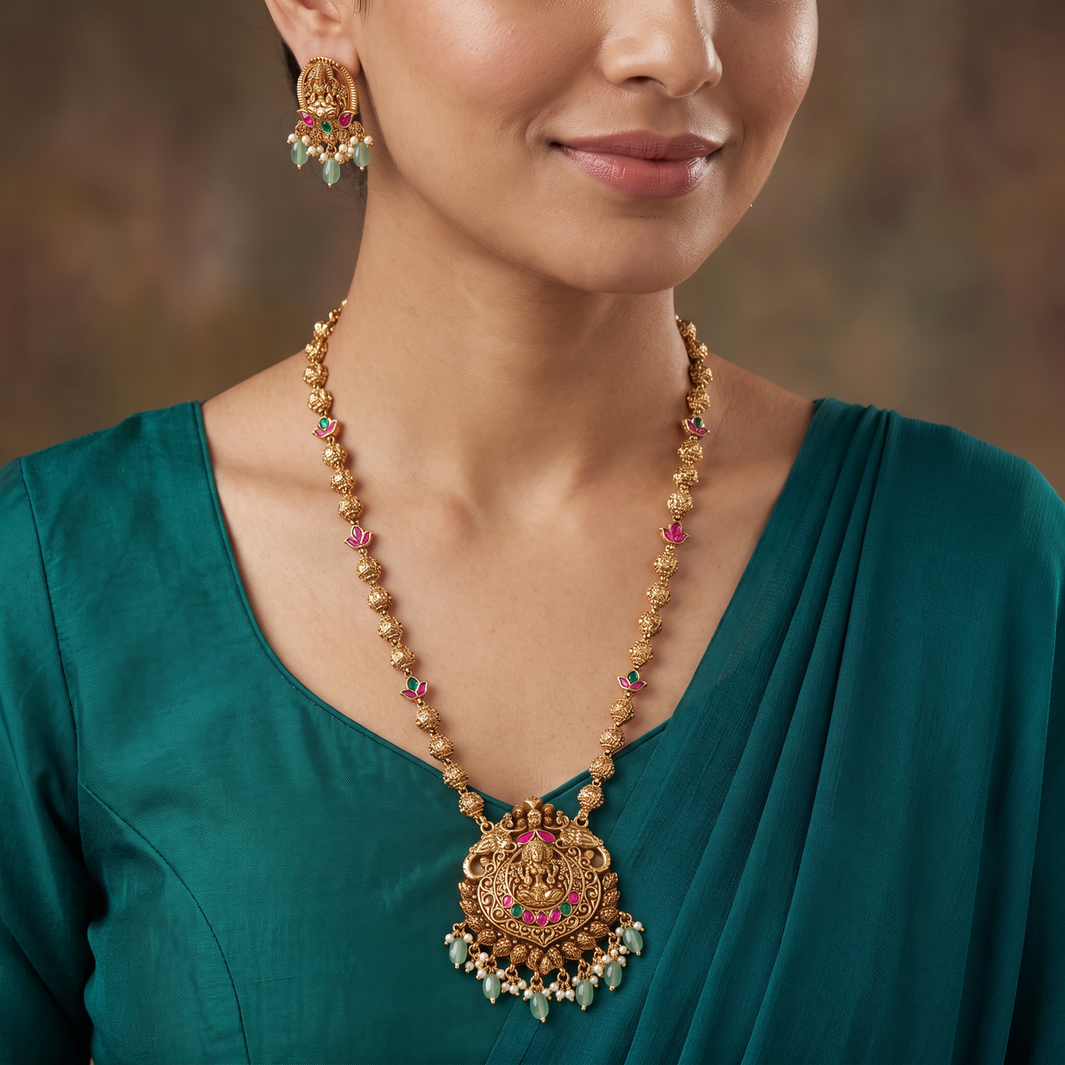 Imperial Floral Chain with Pendant featuring Decorative Link Pattern