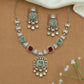 Alternating Cushion Kundan Necklace with Structured Link Arrangement