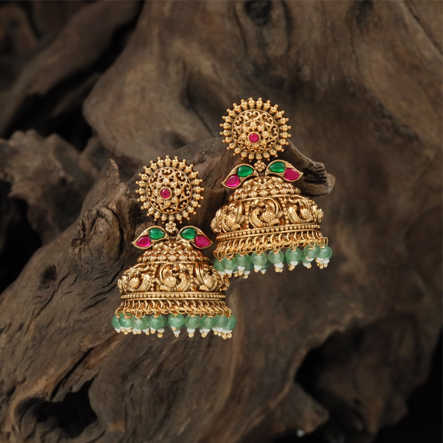 Jadewisp Floral Jumka with Decorative Hanging Fringe Border