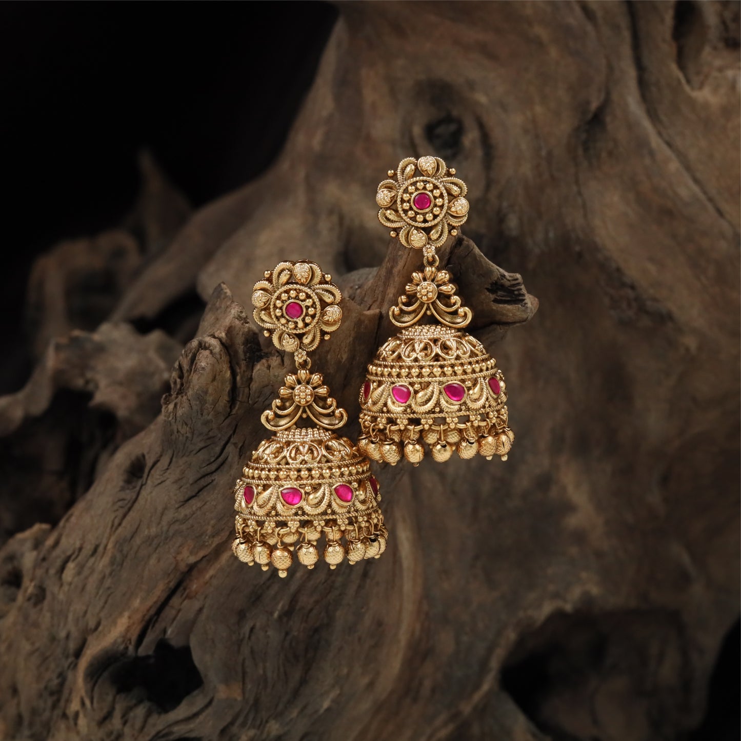 Glowvine Floral Jumka with Ornate Dome Fringe Accents