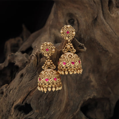 Glowvine Floral Jumka with Ornate Dome Fringe Accents