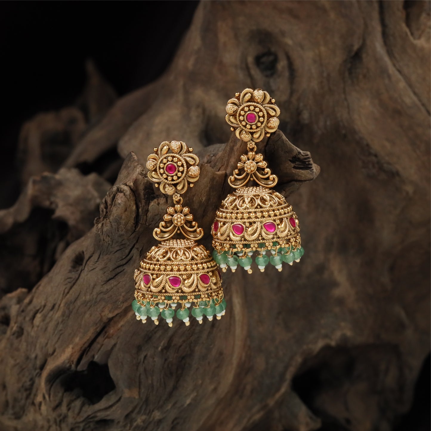 Glowvine Floral Jumka with Ornate Dome Fringe Accents