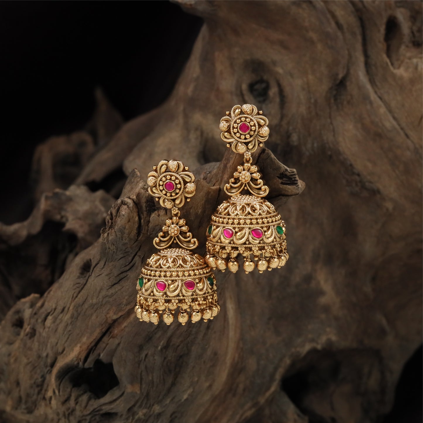 Glowvine Floral Jumka with Ornate Dome Fringe Accents