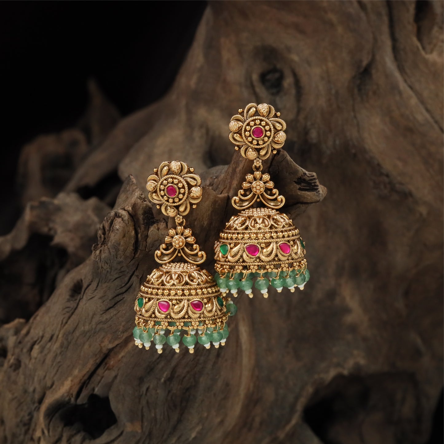 Glowvine Floral Jumka with Ornate Dome Fringe Accents