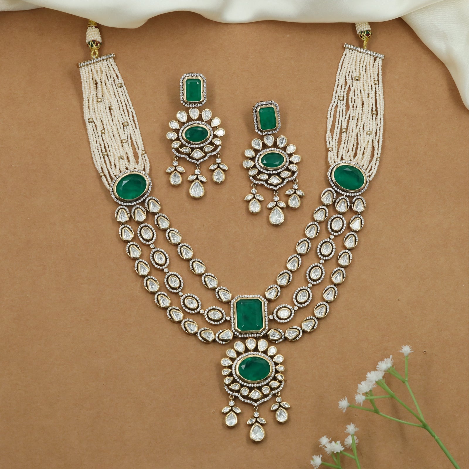 Pendant Style Kundan Pearl Necklace with Layered Link Sections