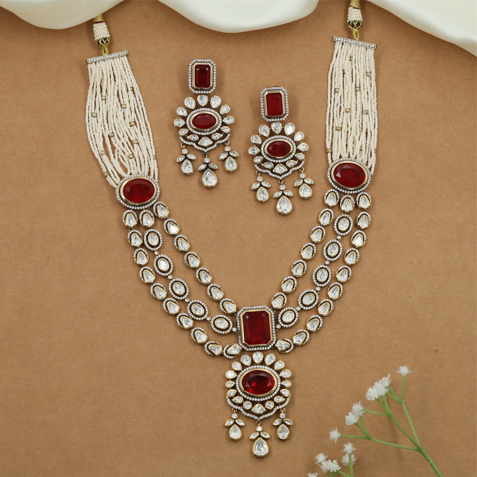 Pendant Style Kundan Pearl Necklace with Layered Link Sections