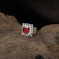 Cubic Crest Finger Ring with Layered Frame Detailing