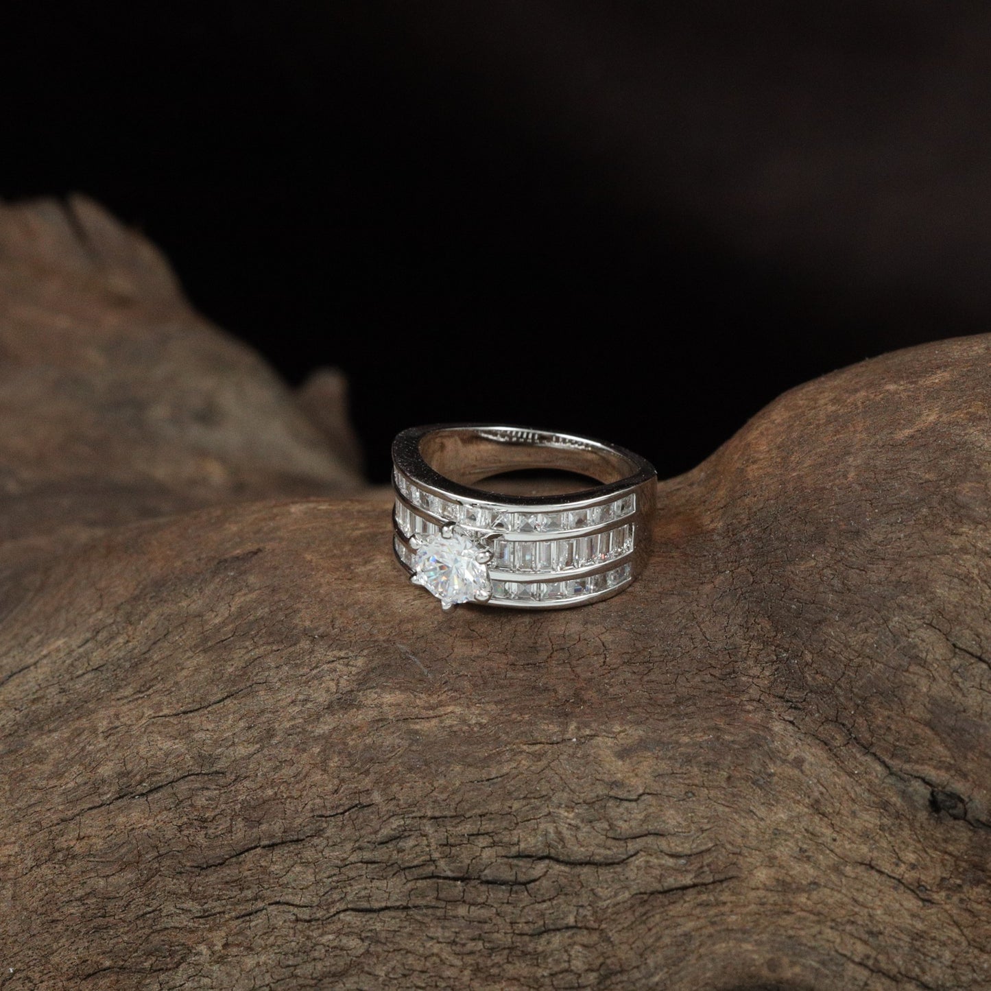 Designer Square Frame Finger Ring with Layered Panel Rows