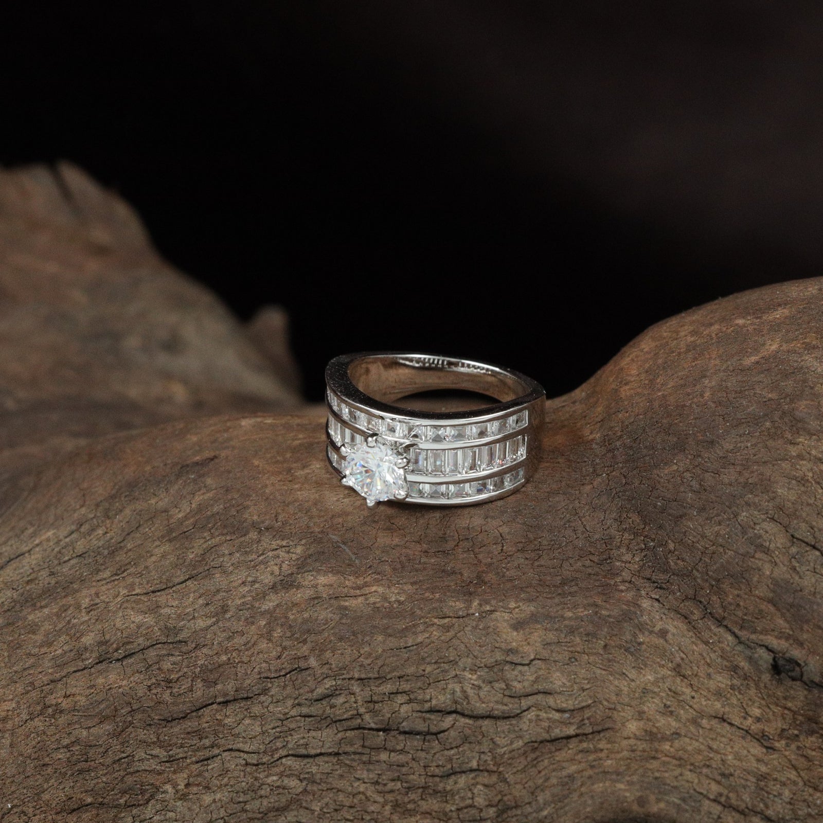 Designer Square Frame Finger Ring with Layered Panel Rows