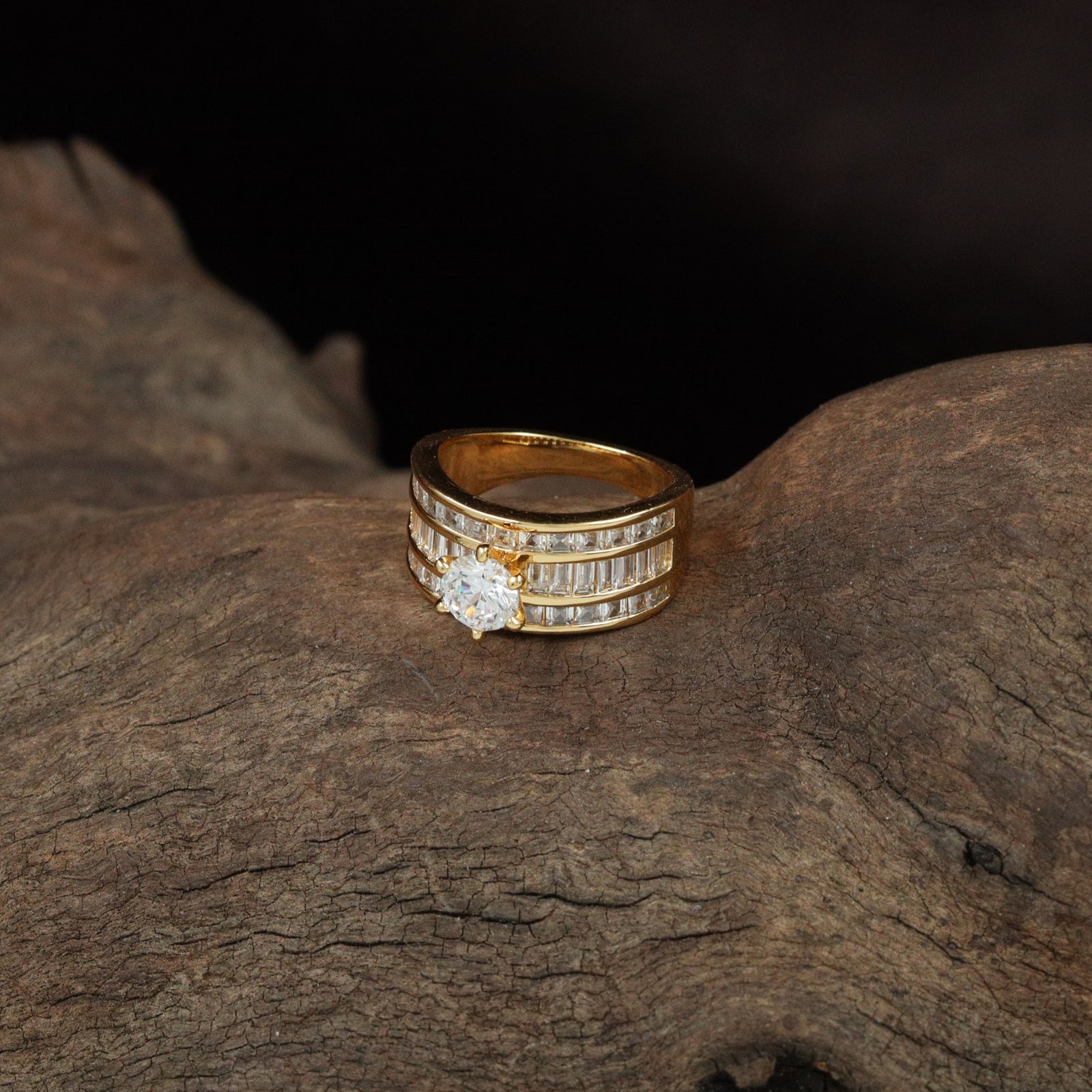 Designer Square Frame Finger Ring with Layered Panel Rows