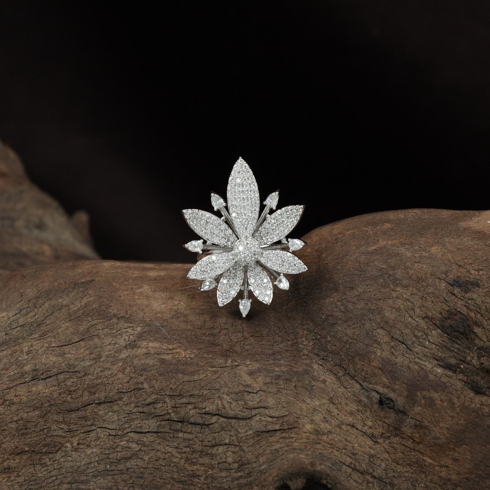 Crown marquise detailed finger ring design with radiant petal precision