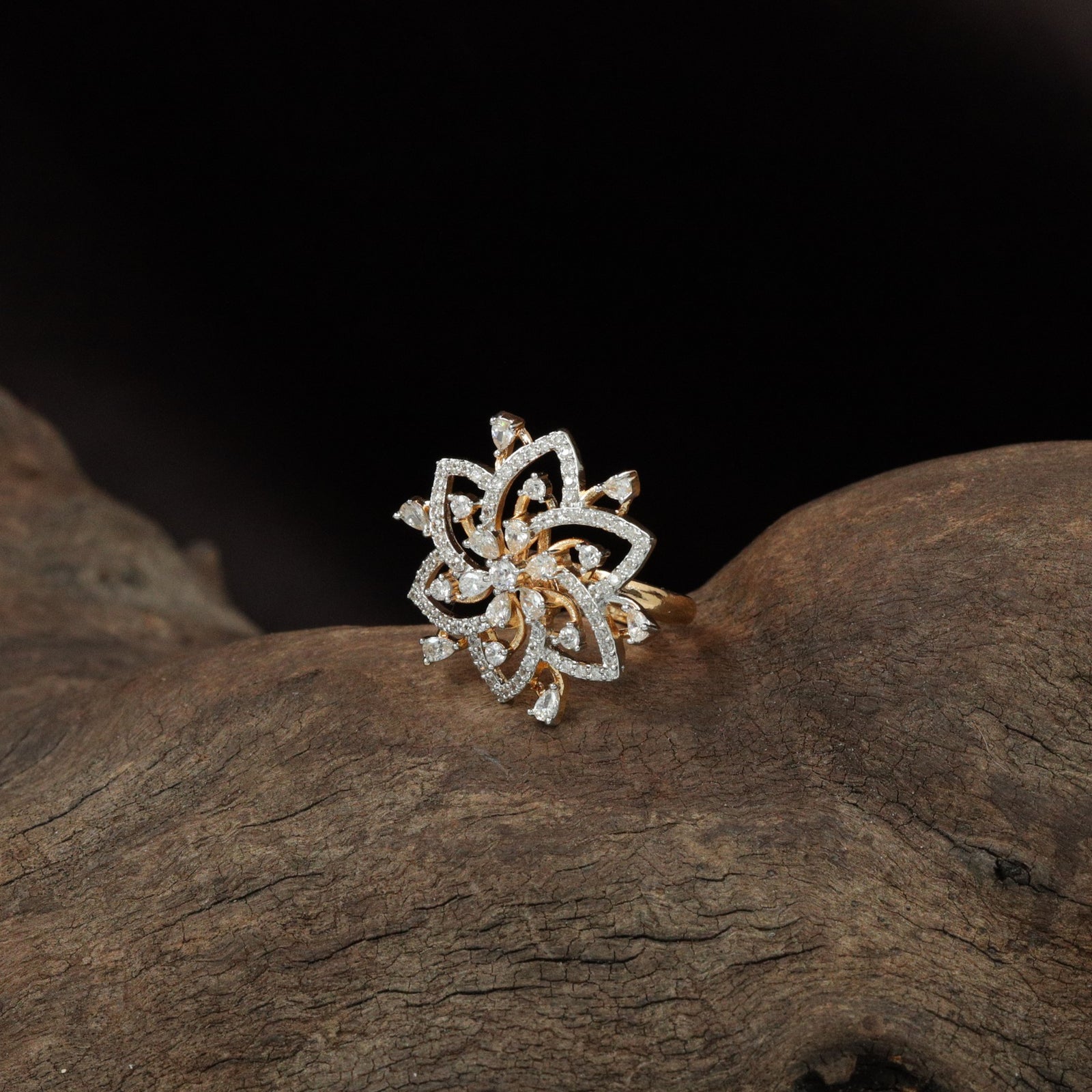 Orbit petal frame finger ring design