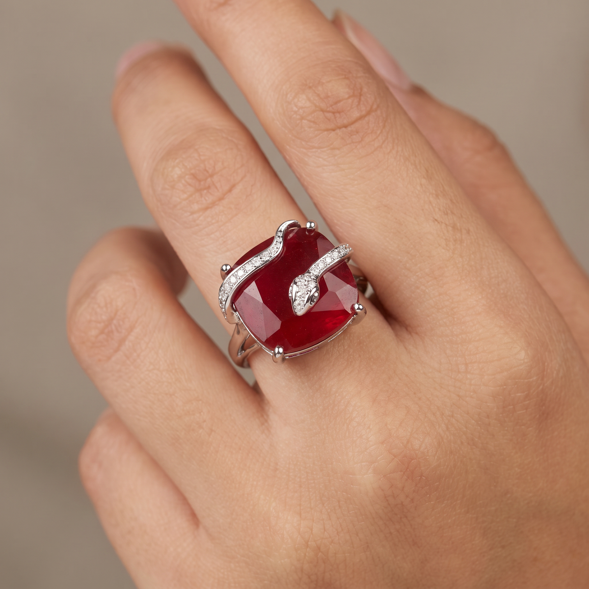 Royal Snake Coil Finger Ring with Raised Oval Centre Frame