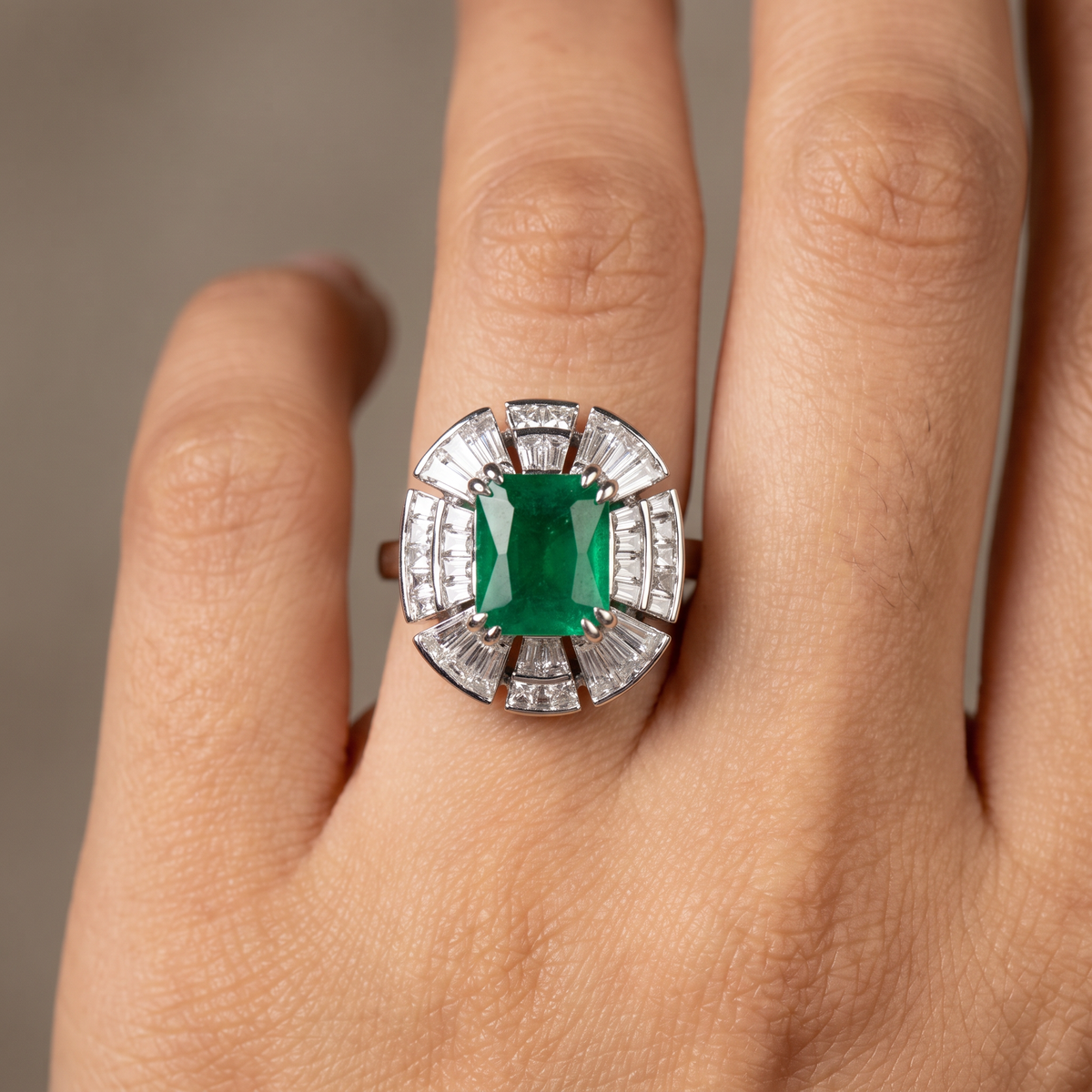 Rhodium Rectangular Ring with Radiating Fan Panels