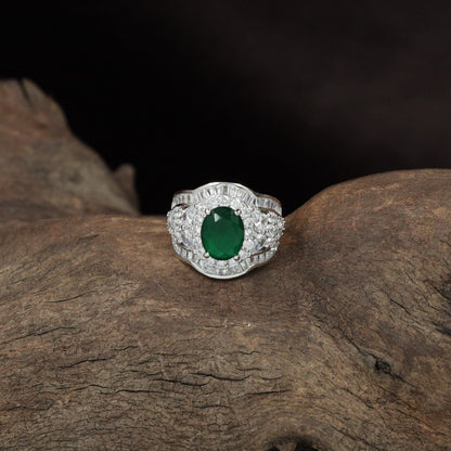 Signature Oval Mount Finger Ring with Curved Stone Border