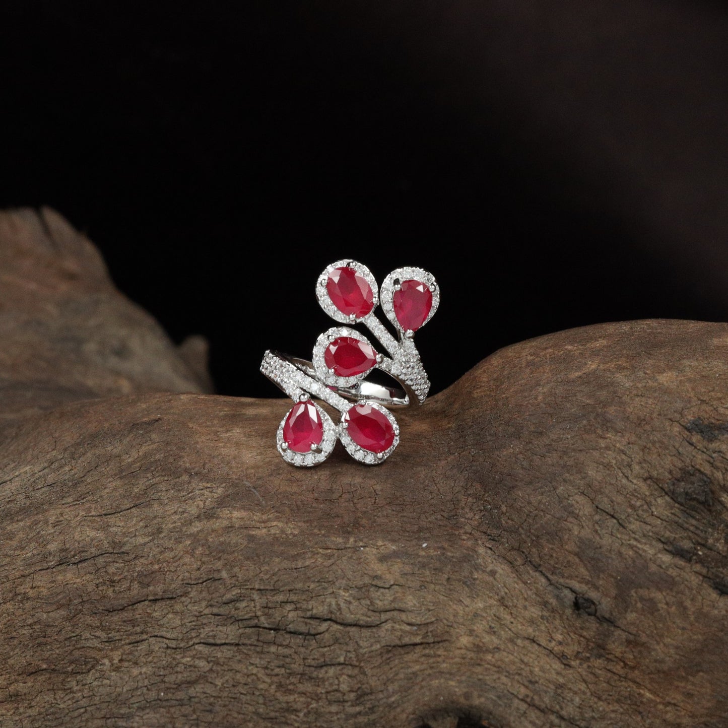 Bloom Drop Finger Ring with Open Wrap Band Styling