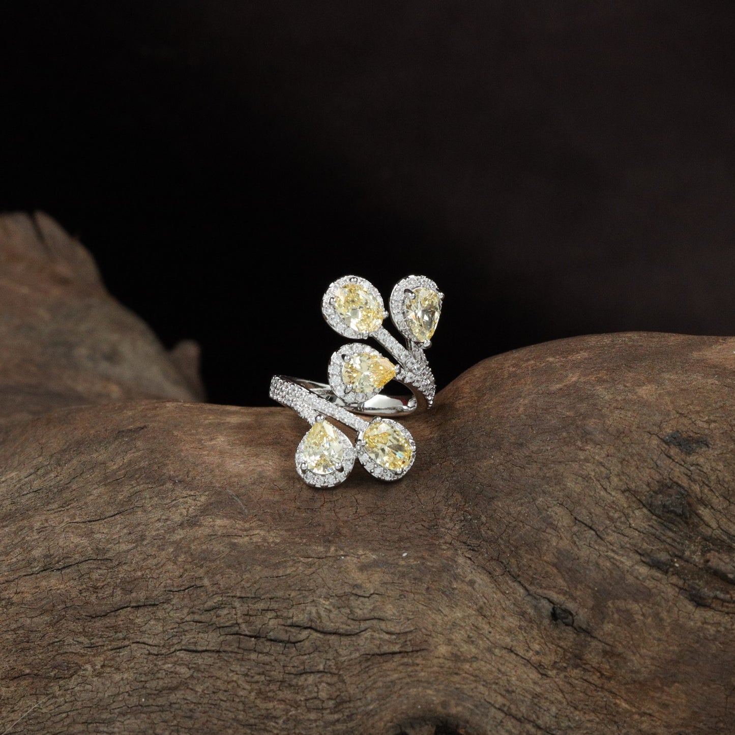 Bloom Drop Finger Ring with Open Wrap Band Styling