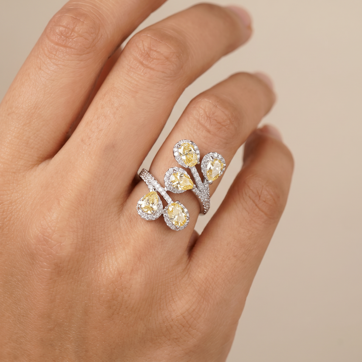 Bloom Drop Finger Ring with Open Wrap Band Styling