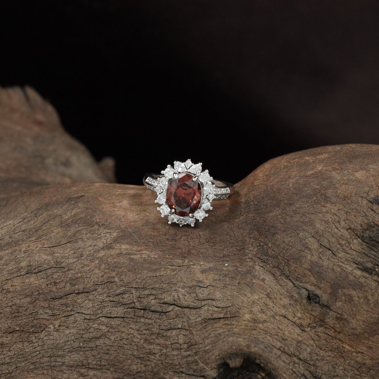 Halo Finger Ring with Oval Floral Border