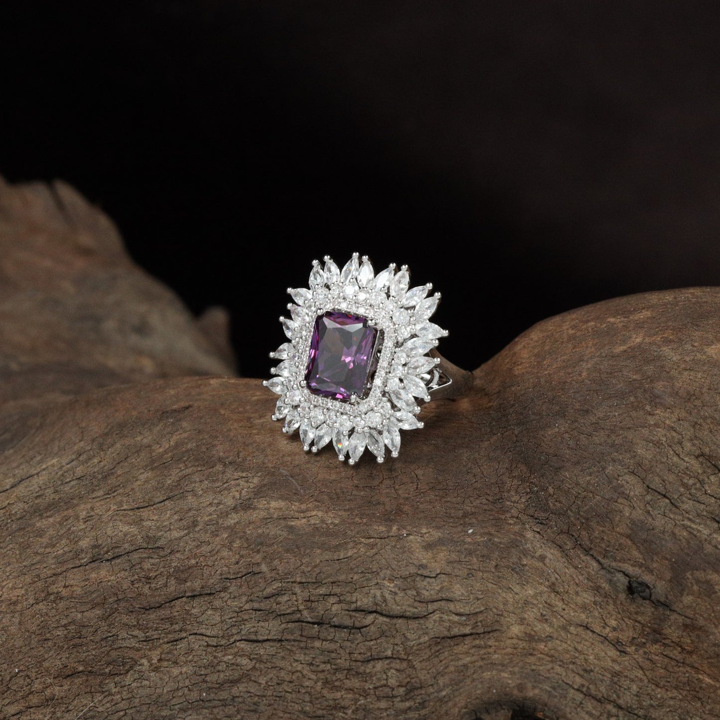 Intricate Orbit Finger Ring with Marquise Frame Styling
