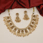 Luxury Border Work Antique Necklace with Curved Panel Styling and Pearl Hangings