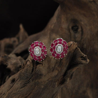 Harmony Cluster Rhodium Stud with Floral Oval Frame