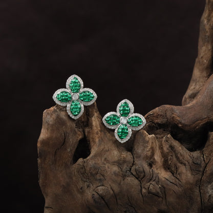 Bloom Petal Rhodium Stud with Rounded Flower Arrangement