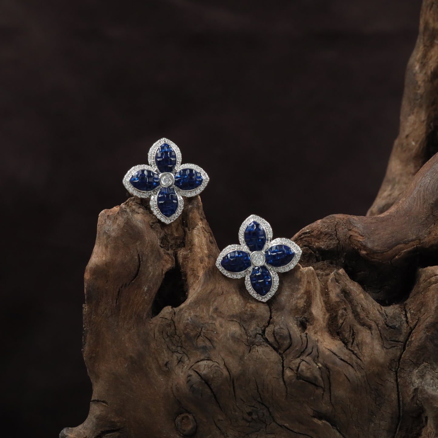 Bloom Petal Rhodium Stud with Rounded Flower Arrangement