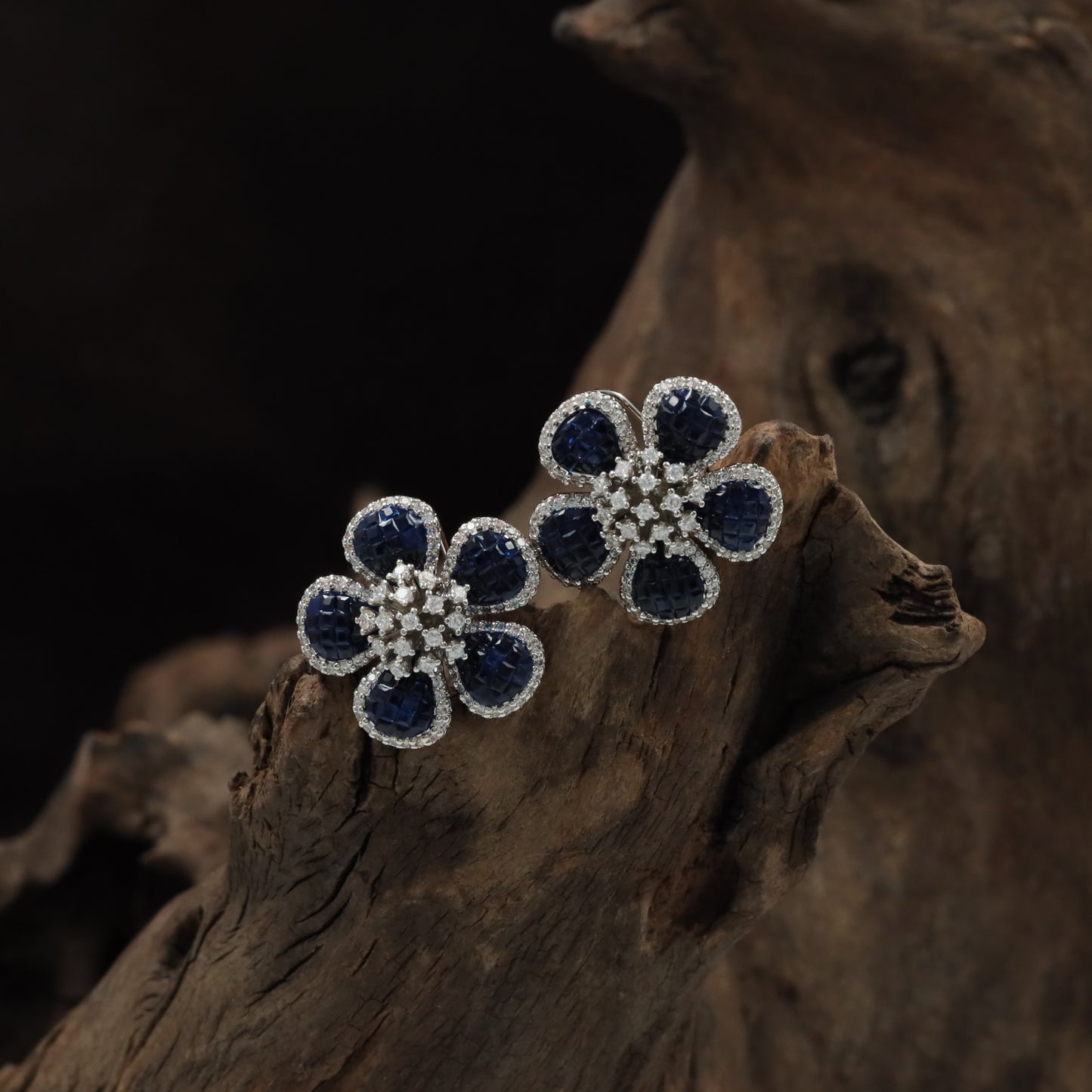Crown Blossom Rhodium Stud with Rounded Petal Detailing
