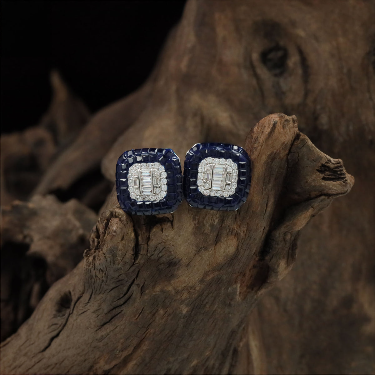 Rhodium Studs With Square Cushion Frames