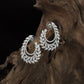 Floral Crescent Rhodium Stud with Double Layer Curve Styling
