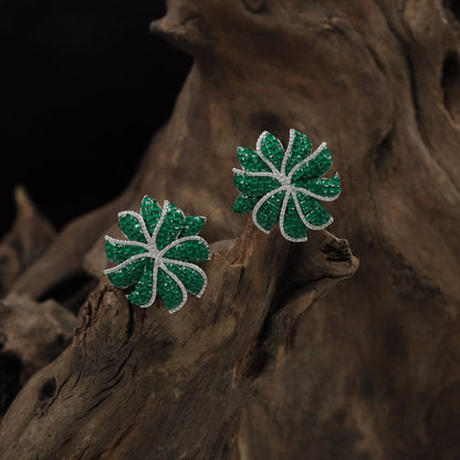 Rhodium Studs With Sculpted Floral Spokes