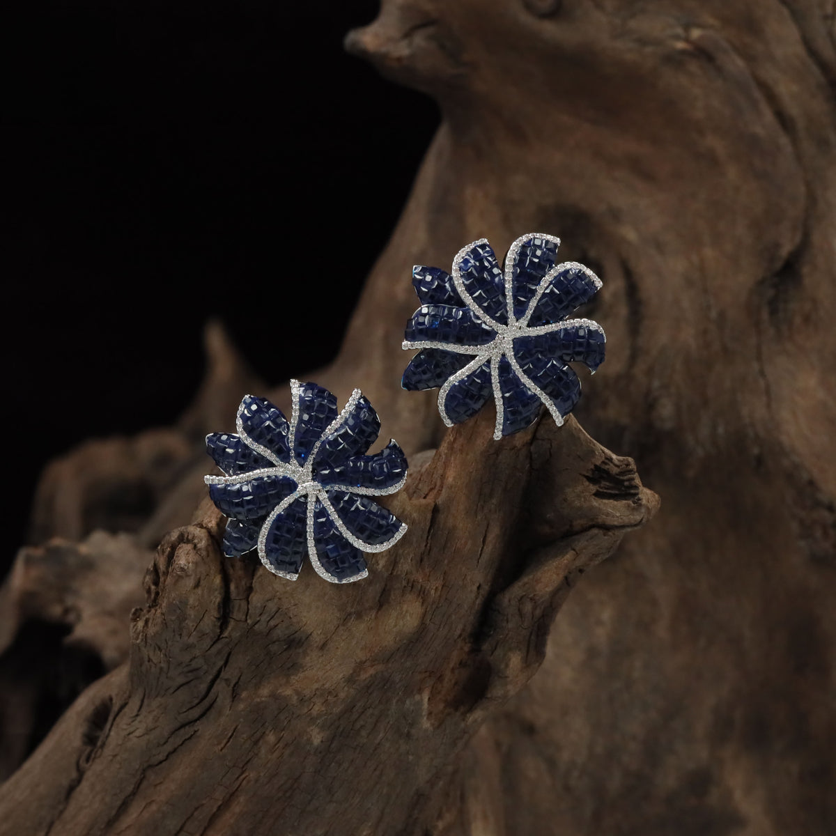 Rhodium Studs With Sculpted Floral Spokes