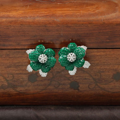 Grand blossom Rhodium Studs with a dimensional arrangement